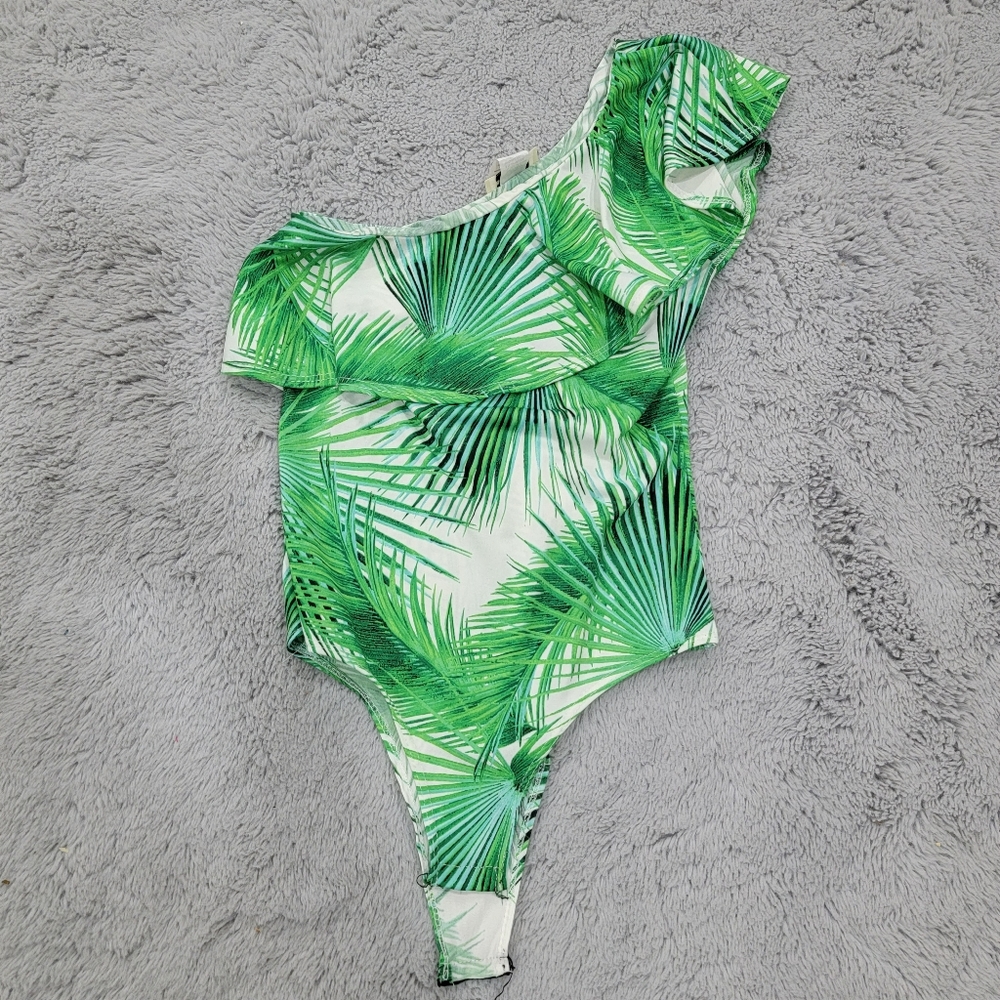 Palm print one shoulder bodysuit